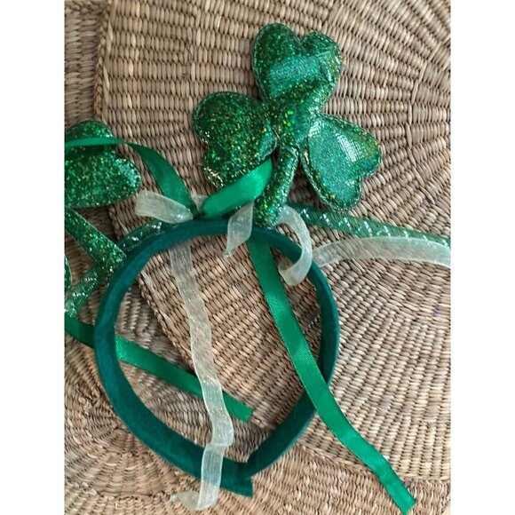 St. Patrick’s Day Shamrock Headbands – Glittery Green with Ribbons - Picture 3 of 6